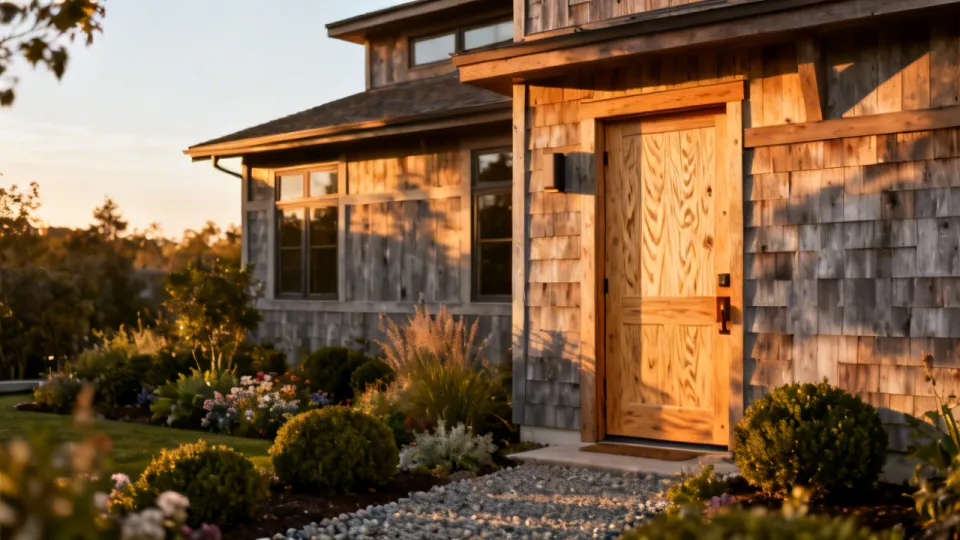 Craftsman home with Woodgrain doors and cedar siding