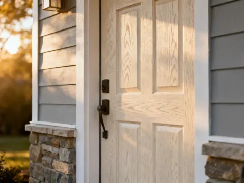 Woodgrain fiberglass entry door